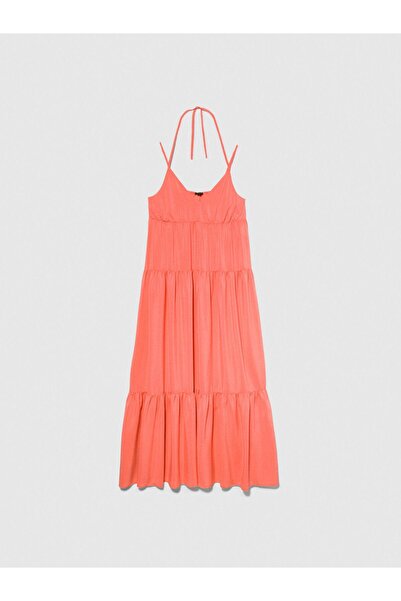 Sisley Kadın %100 Pamuk Fırfır Motifli Enseden Bağlamalı Uzun Elbise 324P43A2...