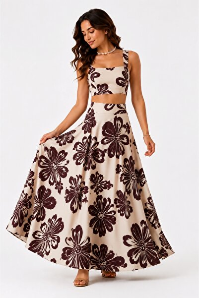 Miyasa Butik KADIN DESENLİ CROP ETEK TAKIM