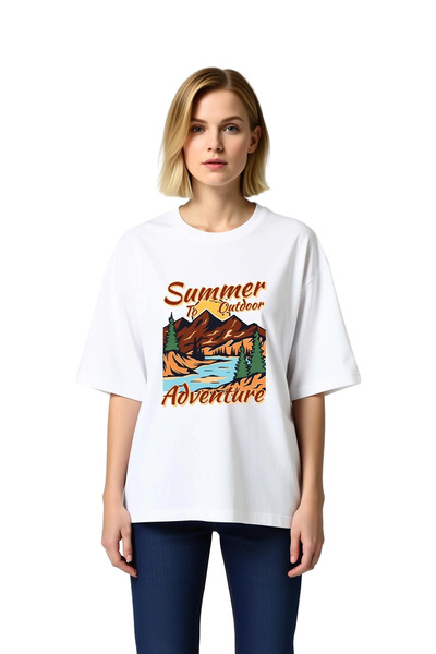 PayBuy تي شيرت نسائي كبير الحجم مطبوع بتصميم ريترو من Summer Adventure