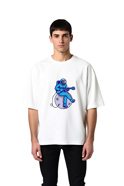 PayBuy Men's Oversize T-Shirt Astronaut Playing Guitar on the Moon Printed Re...