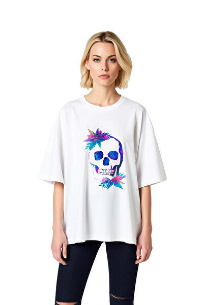 PayBuy Tricou supradimensionat pentru femei cu imprimeu Flower Crown Skull Art