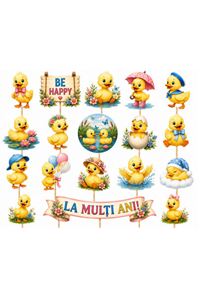 DecoParty Set de decorațiuni pentru tort – Tematică rățuște, 18 piese, Carton...