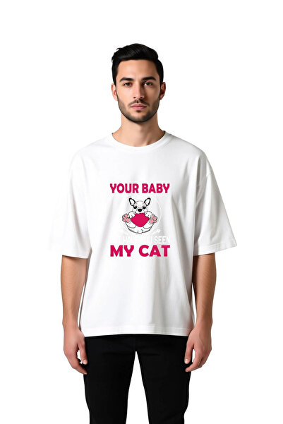 PayBuy Men's Oversize T-Shirt 100% Cotton Cat Printed Graphic Patterned Casua...