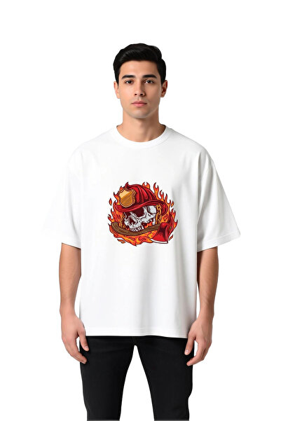 PayBuy Tricou supradimensionat pentru bărbați, cu tematică de pompieri, impri...