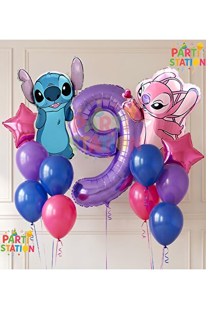 Parti Station Lilo Stitc Balloon and Angel Balloon 9 Years Old 13 Piece Purpl...