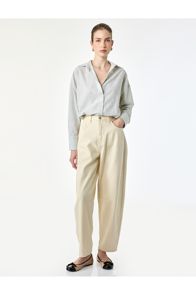 Koton Linen Look Regular Fit Long Sleeve Striped Shirt