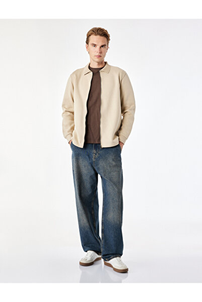Koton Raised Collar Long Sleeve Regular Fit Zippered Sweatshirt