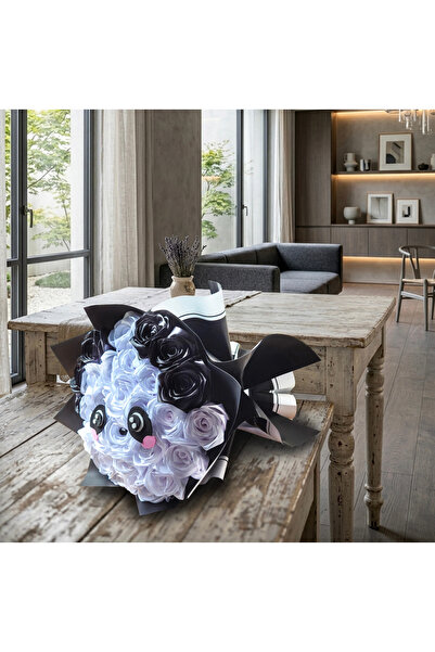 Boutique Bellaria Buchet Panda 27 Trandafiri din Satin Premium | Cadou Unic, ...