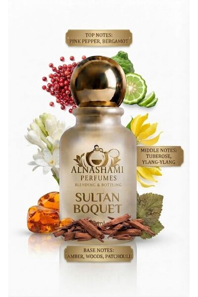 ALNASHAMI PERFUMES SULTAN BOQUET Eau de Parfum (EDP) for Men, 50ml | Long-Lasting Woody Floral Fragrance | Pink Pepper, Bergamot, Tuberose, Ylang-Ylang, Amber & Woody Notes | By