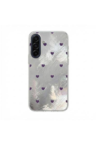 Zebana Samsung Galaxy A27 Uyumlu Kılıf Pink Heart Silikon Kılıf Lila
