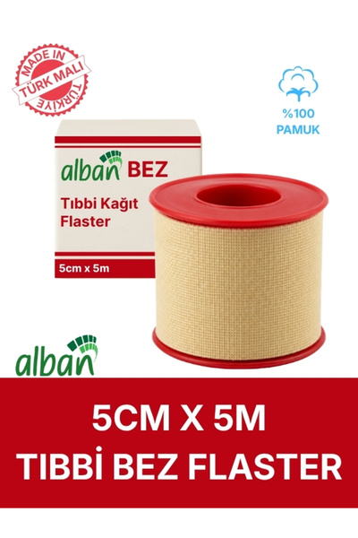 Alban Tıbbi Bez Flaster 5 cm x 5 m Pamuklu Medikal Sabitleme Bandı Tekli Rulo