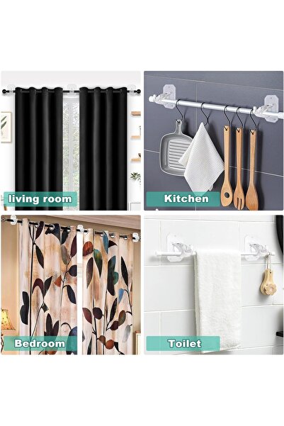 X SPRING Curtain Rod Holders, 8 Pieces No-Drill Adhesive Brackets, Adjustable...