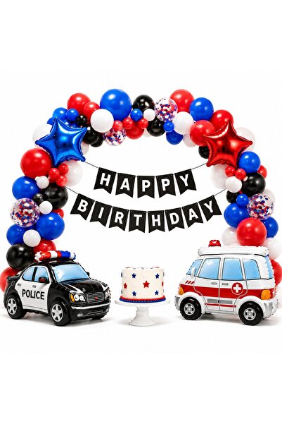 BKMC PARTY Rescue Team Police Ambulance - Happy Birthday Balloon Chain Party ...