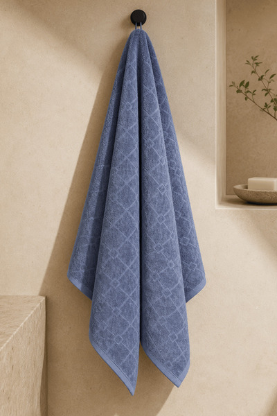 Menderes Home La Notte Flora King Velvet Shower Towel Indigo 70X150 cm