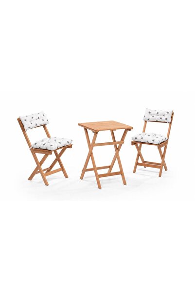 Meya Dekor Yıldız desenli Minderli Balkon Bahçe Mutfak 3'lü Bistro Set Katlan...