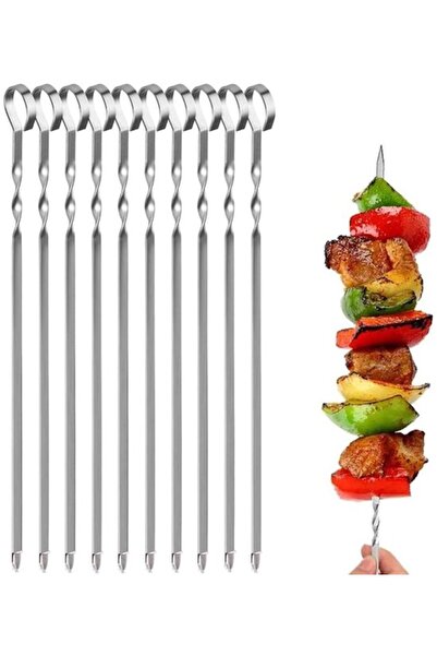 STARSTAR 10 BBQ skewers per pack, with anti-slip handle, reusable, silver.