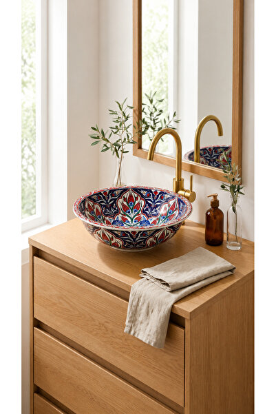 EvaniLife Gerdan Model Ottoman Tulip Serisi El Yapımı Seramik Lavabo Özel Tas...
