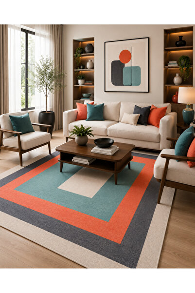 Oriente Home Arvena Serisi Modern Turuncu Gri Şönil Makine Halısı Kaymaz Taba...