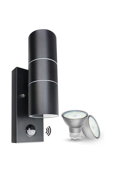 STARSTAR Outdoor wall light with PIR LED motion detector in black with 2 GU10...