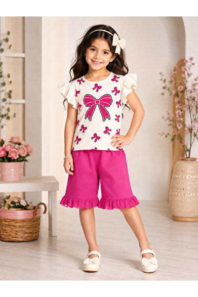 Generic Brand Girl's Breathable Cotton Fabric Bow Printed Ruffle Summer 2-Pie...