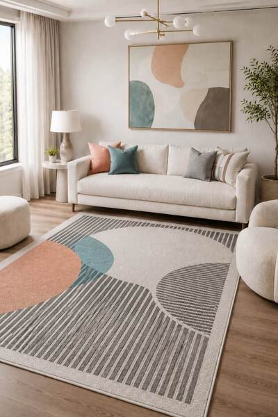 Oriente Home Arvena Serisi Modern Gri Şönil Makine Halısı Kaymaz Taban Yıkanabilir Salon Halısı 5013