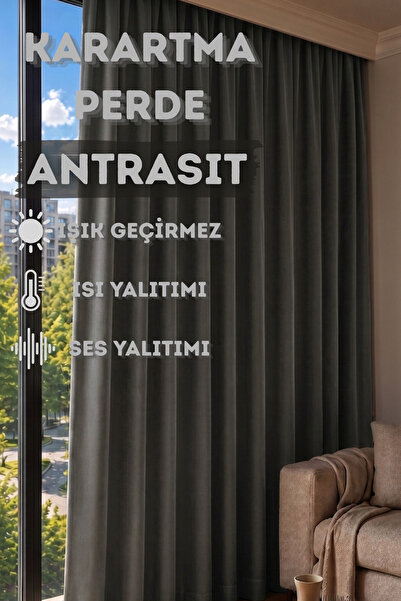KENANAKDENİZ ANTRASİT Blackout Işık Geçirmez Karartma Fon Perde PİLESİZ Tek K...