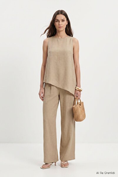 Rays Set bluză și pantaloni cu croială asimetrică 8660A Mink