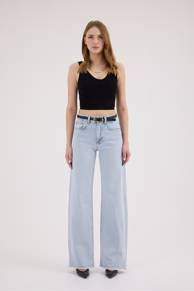 cracpot Women's Kar Blue Wide Leg Jean Pants – High Waist Comfort Fit Loose L...