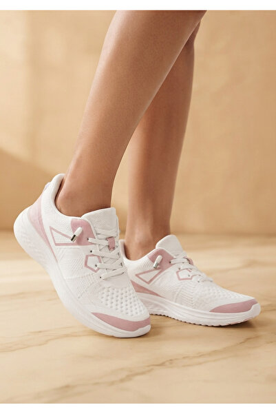 Stylish Women’s Lightweight Running Shoes White & Pink Cushioned Sports Sneakers