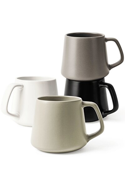 MIAMIO Set de 4 cești de cafea, Colecția Luxe, Ceramică, Gri, 420 ml