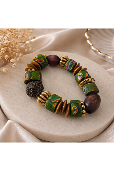 azra takı tasarım Handmade Green Colored Bohemian Women's Flexible Bracelet