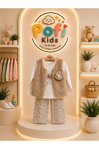 Pofi Baby Kız Çocuk Peluş Yelekli 3’lü Takım (1-4 Yaş)
