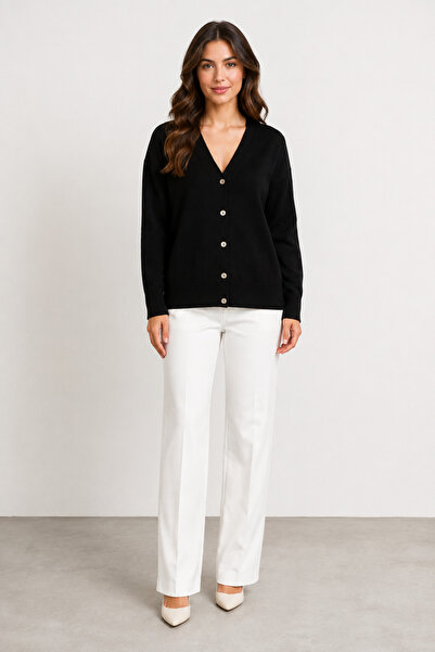 bihan store Women's Buttoned Knitwear Cardigan 25Y 2607 - Black