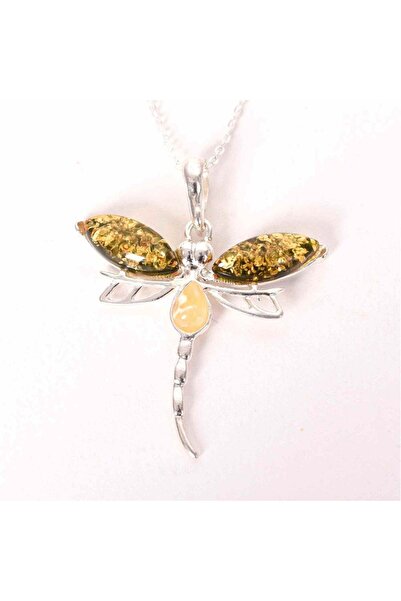 craftmystic Colier argint 925 cu libelula si chihlimbar - Energie solara si t...
