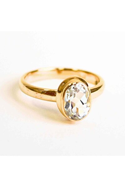 craftmystic Inel argint 925 placat cu aur 18k si Topaz Alb oval fatetat