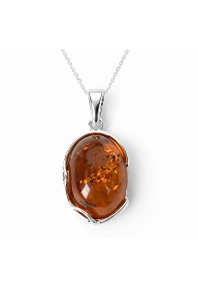 craftmystic Colier Argint 925 cu Chihlimbar Oval Mare - Energie Calda si Echi...