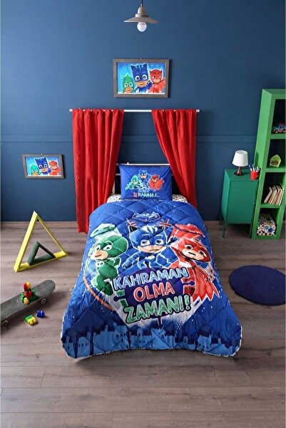 Taç Lisanslı Pj Masks Pamuk Yorgan Seti Tek Kişilik (Dolgulu Yastık Hediyeli)