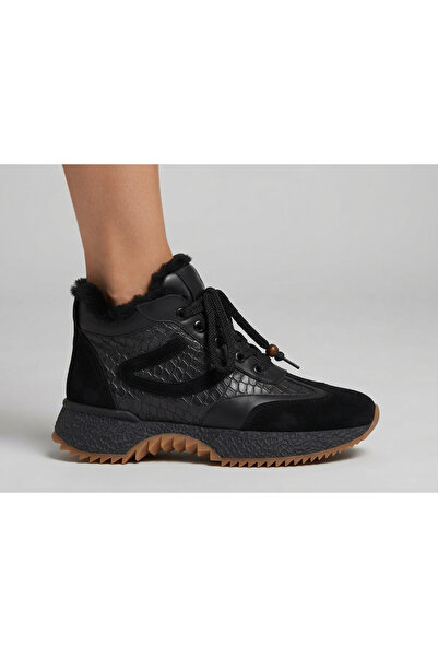 MARCO ROCCO Genuine Leather Suede Decorated Zippered Lace-Up Fur Lined Boots ...