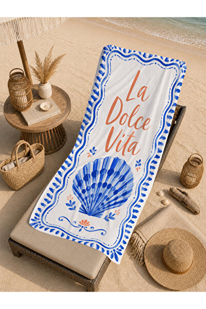 Evmila Mediterranean La Dolce Vita Blue Sea Shell Patterned 70x150 Prosop de ...