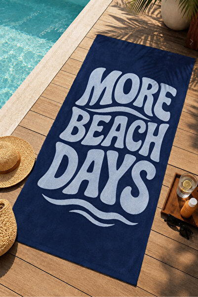 Evmila Retro More Beach Days Written Navy Blue Typographic Patterned 70X150 B...
