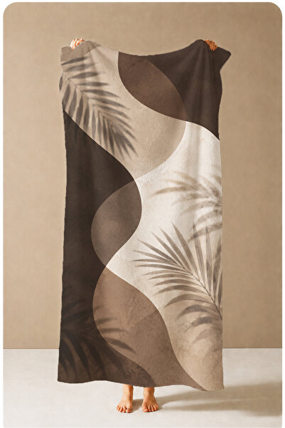 Evmila Modern Coffee Cream Palm Leaf Abstract Patterned 70X150 Beach Towel - ...
