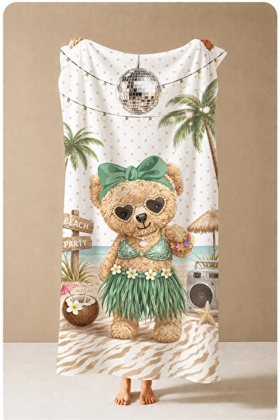 Evmila Tropical Green Bowknot Cute Teddy Bear Patterned 70X150 Beach Towel - ...