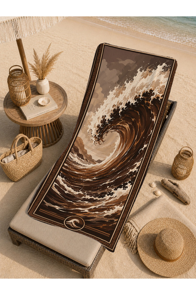 Evmila Dramatic Sepia Ocean Wave Vintage Patterned 70X150 Beach Towel - Cotto...