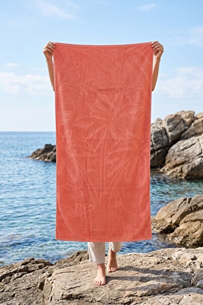 Menderes Home La Notte Summer Palmiye Velvet Beach Towel Pink 70X140 cm
