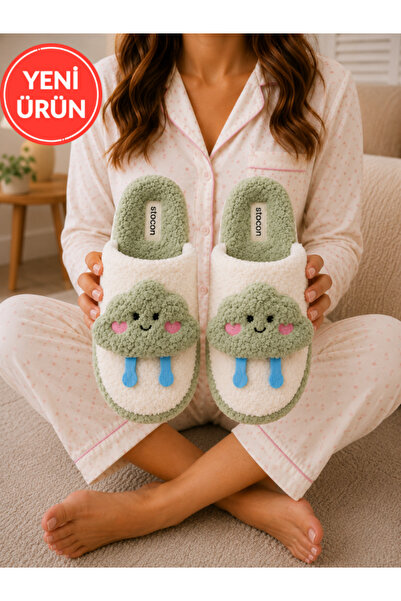 STOCON Cute Cloud Patterned Plush Women's House Slippers Gift Slippers Dowry ...