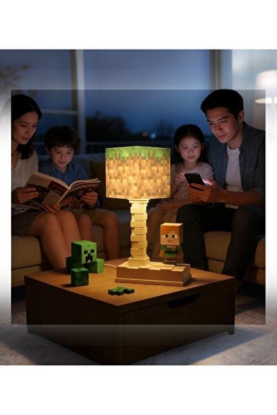 lstri Minecraft LED Gece Lambası Çocuklar ve Oyuncular İçin Masa Lambası | 5 Aydınlatma Modlu Şarj Edilebilir LED Oyun Gece Minecraft Blok Gece Lambası -LED Lamba Işığı