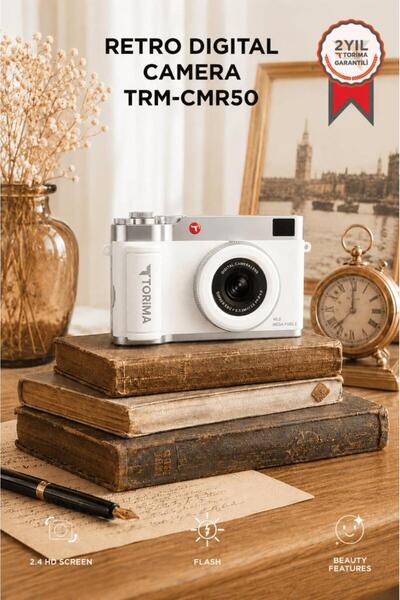 Torima Mini Dijital Retro Kamera 48MP Selfie Video Vlog Kamerası CMR50 Beyaz