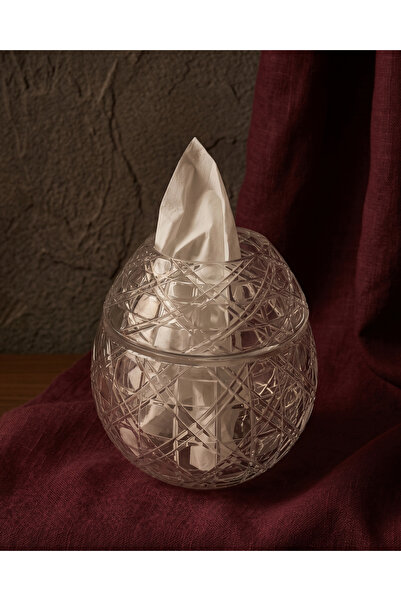 AKDEN STORE Crystal Cut Decor XL Transparent Glass Napkin Holder / Table Napk...