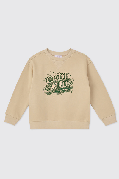 Panço Boy's Crew Neck Beige Sweatshirt