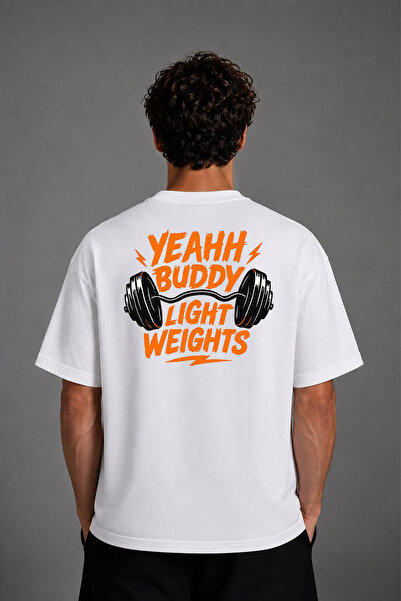 VSRN Tricou alb oversize cu imprimeu pe spate Yeah Buddy Design